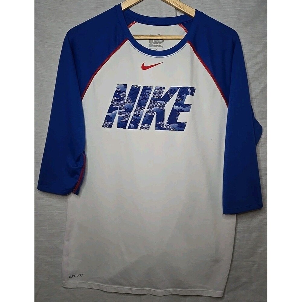Nike Shirt Mens Lg RWB Dri-FIT Raglan 3/4 Sleeve Athletic Swoosh Tee